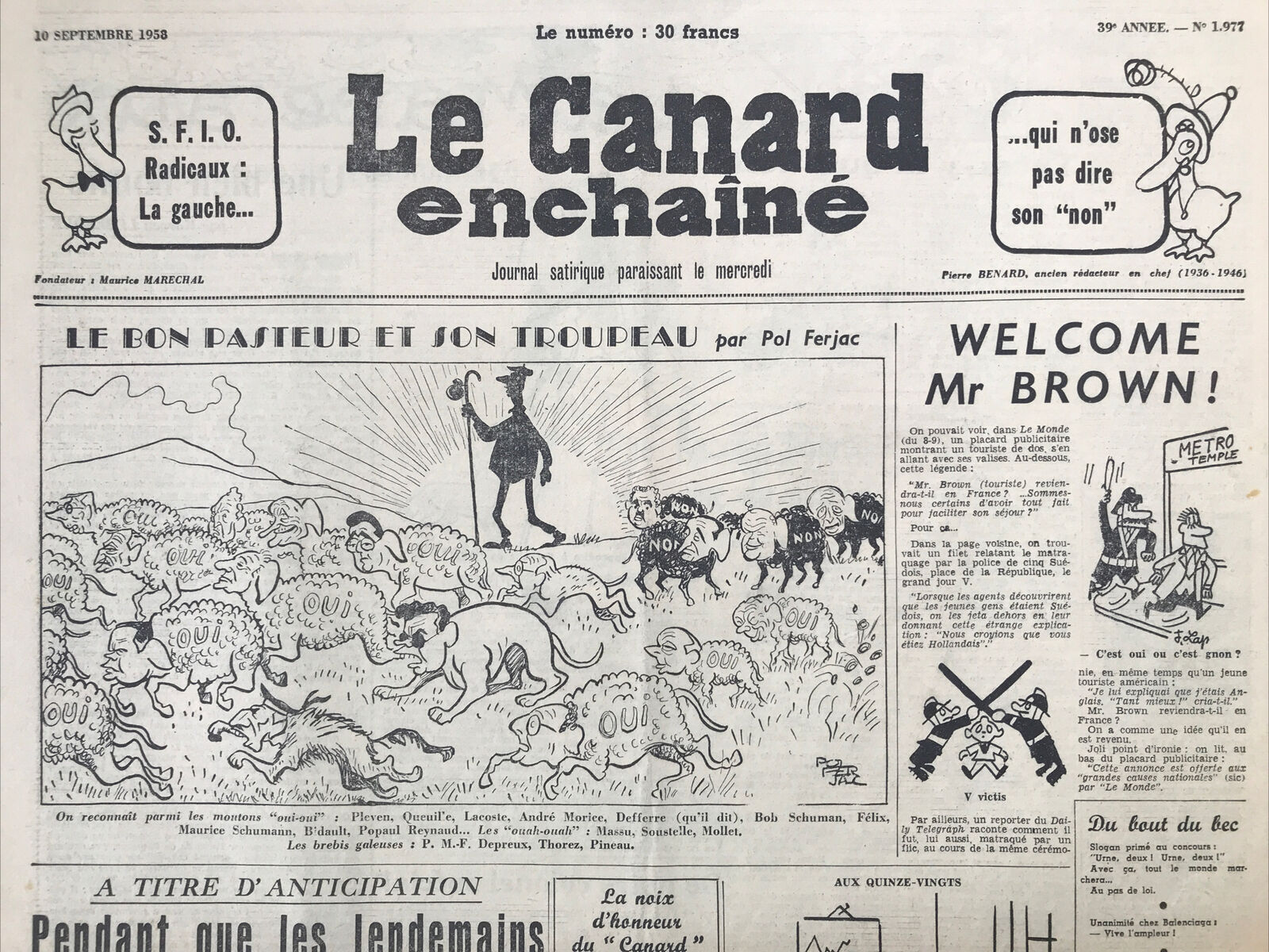 Couac ! | Acheter un Canard | Vente d'Anciens Journaux du Canard Enchaîné. Des Journaux Satiriques de Collection, Historiques & Authentiques de 1916 à 2004 ! | 1977