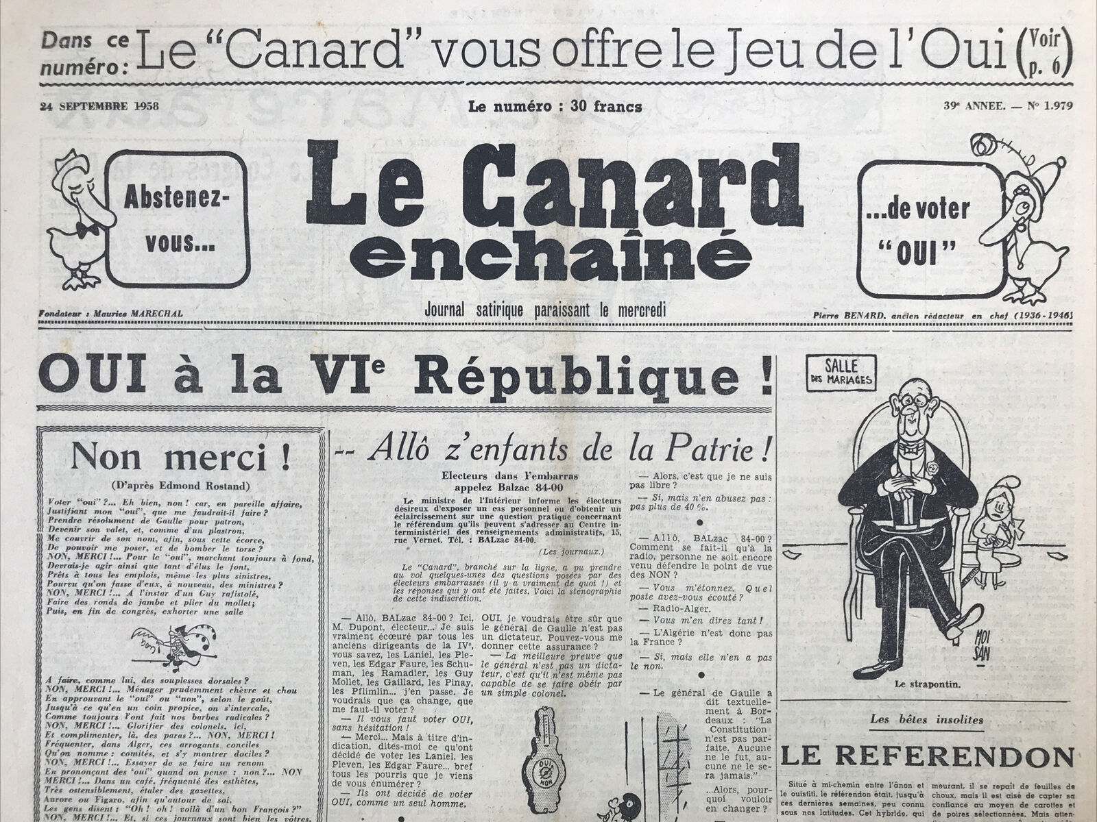 Couac ! | Acheter un Canard | Vente d'Anciens Journaux du Canard Enchaîné. Des Journaux Satiriques de Collection, Historiques & Authentiques de 1916 à 2004 ! | 1979