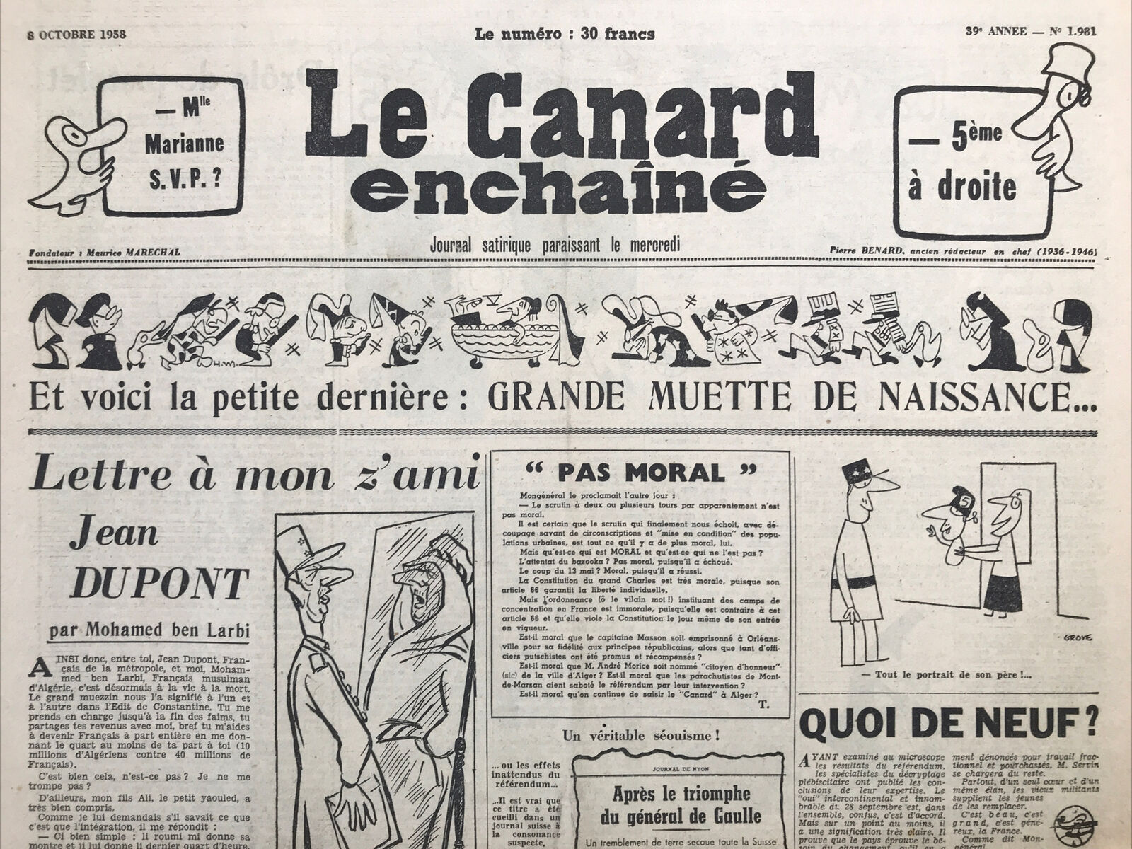 Couac ! | Acheter un Canard | Vente d'Anciens Journaux du Canard Enchaîné. Des Journaux Satiriques de Collection, Historiques & Authentiques de 1916 à 2004 ! | 1981