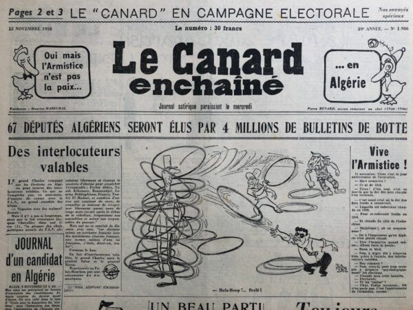 Couac ! | N° 1986 du Canard Enchaîné - 12 Novembre 1958 | Numéro collector avec l'article de Boris VIAN qui découvre le premier 33 T de Serge GAINSBOURG.... | 1986 1