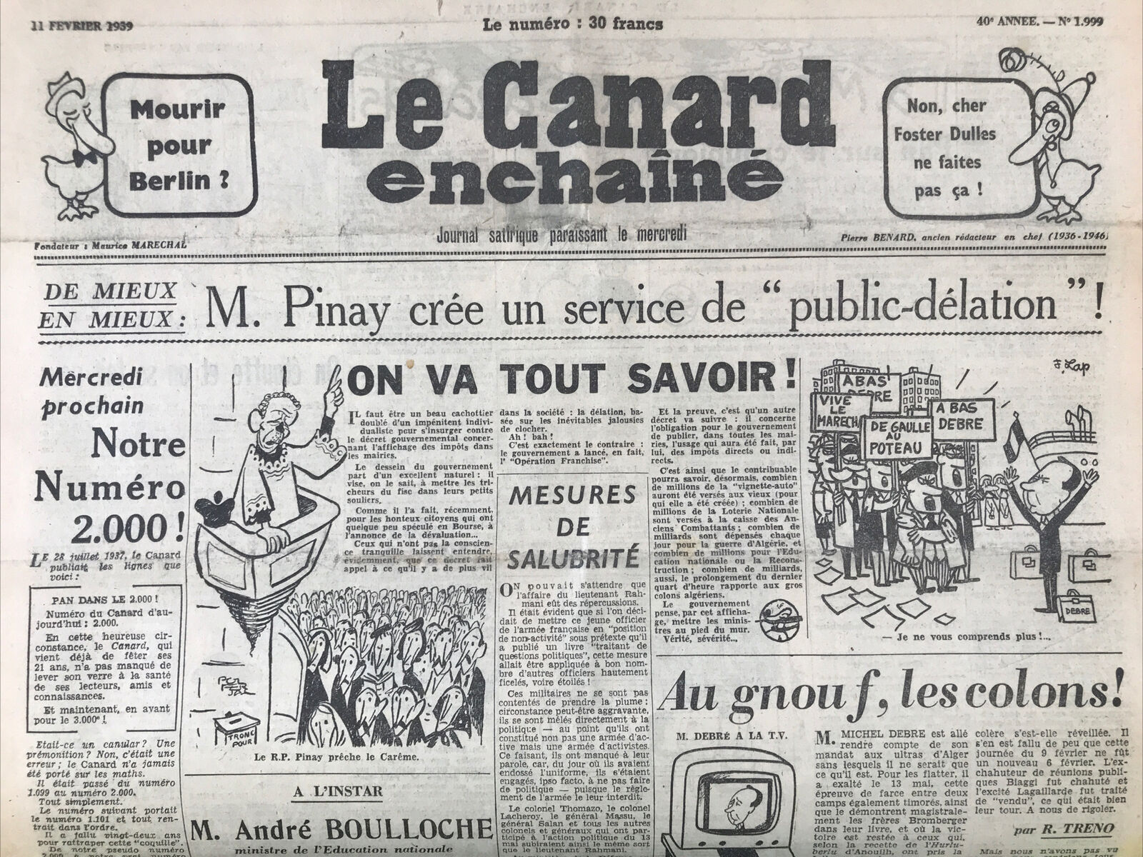 Couac ! | Acheter un Canard | Vente d'Anciens Journaux du Canard Enchaîné. Des Journaux Satiriques de Collection, Historiques & Authentiques de 1916 à 2004 ! | 1999