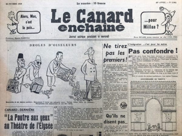 Couac ! | N° 2001 du Canard Enchaîné - 25 Février 1959 | Nos Exemplaires du Canard Enchaîné sont archivés dans de bonnes conditions de conservation (obscurité, hygrométrie maitrisée et faible température), ce qui s'avère indispensable pour des journaux anciens. | 2001