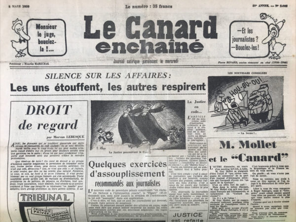 Couac ! | N° 2002 du Canard Enchaîné - 4 Mars 1959 | Nos Exemplaires du Canard Enchaîné sont archivés dans de bonnes conditions de conservation (obscurité, hygrométrie maitrisée et faible température), ce qui s'avère indispensable pour des journaux anciens. | 2002