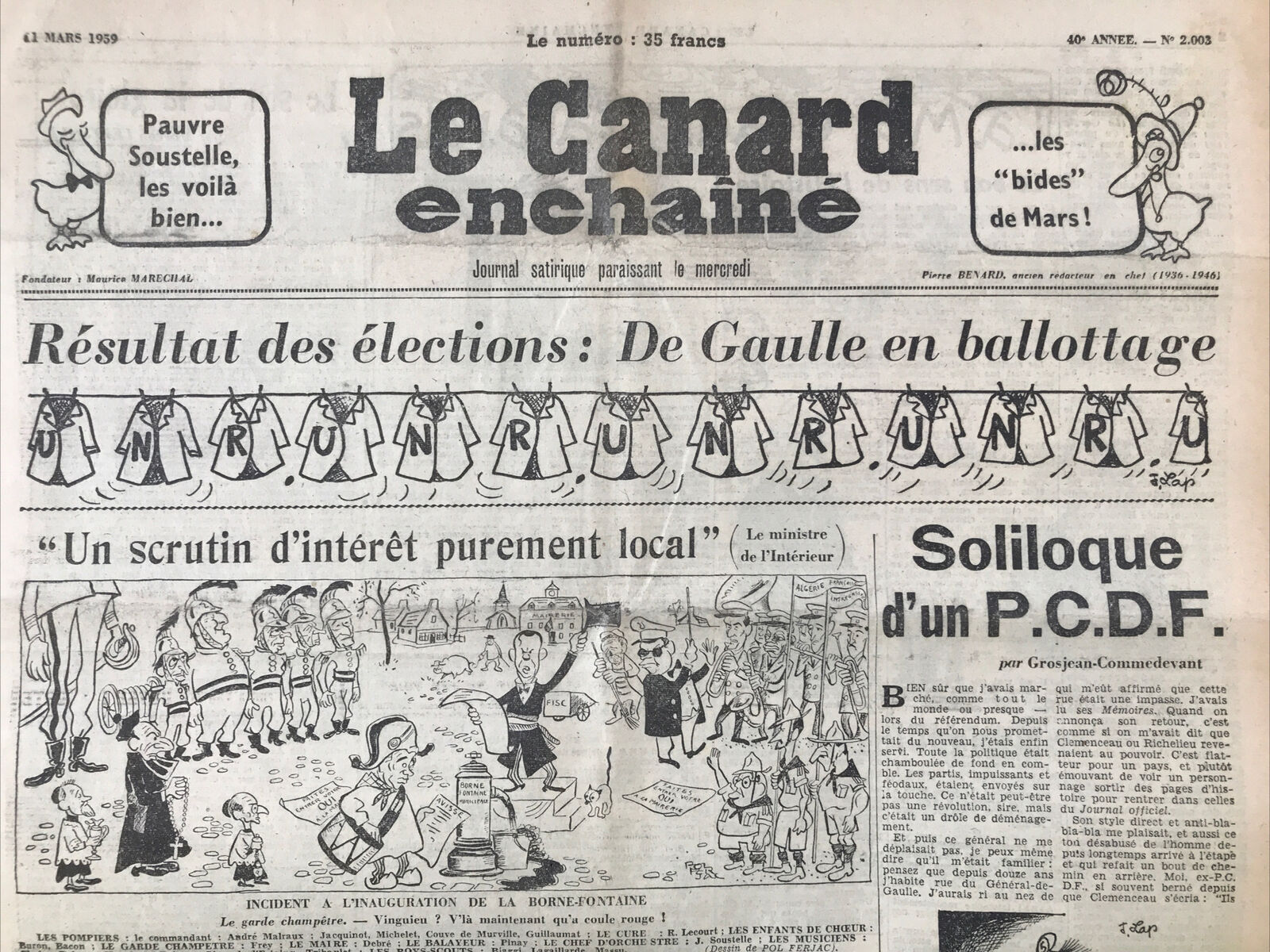 Couac ! | Acheter un Canard | Vente d'Anciens Journaux du Canard Enchaîné. Des Journaux Satiriques de Collection, Historiques & Authentiques de 1916 à 2004 ! | 2003