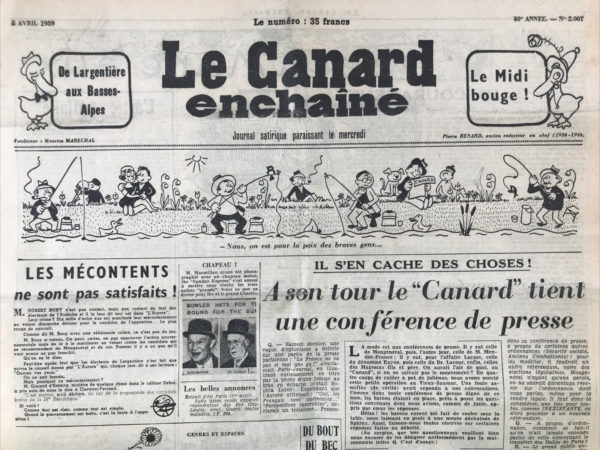 Couac ! | N° 2007 du Canard Enchaîné - 8 Avril 1959 | La Tour Eiffel a 70 ans - dessin pleine page de Pol Ferjac - | 2007