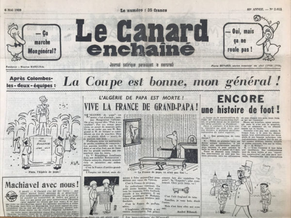 Couac ! | N° 2011 du Canard Enchaîné - 6 Mai 1959 | Nos Exemplaires du Canard Enchaîné sont archivés dans de bonnes conditions de conservation (obscurité, hygrométrie maitrisée et faible température), ce qui s'avère indispensable pour des journaux anciens. | 2011