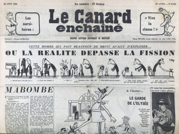 Couac ! | N° 2025 du Canard Enchaîné - 12 Août 1959 | DE GAULLE ET TAQUINERIES DE SES ADMIRATEURS  -K., E., LE DIPLOMATE ET LE GUIGNOL, PAR MORVAN LEBESQUE - CENT ANS OU LA VIE DE JOUEUR ET VOILA LE DEAUVILLE A PAPA, ALIMENTATION CARNE, MARCEL CARNE. | 2025