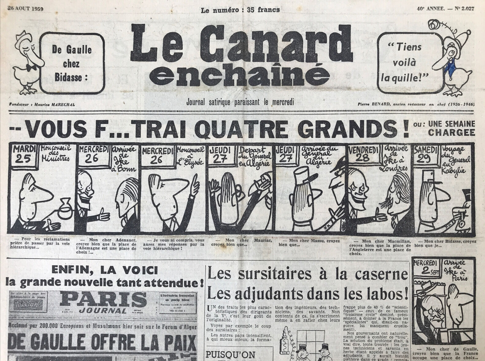 Couac ! | Acheter un Canard | Vente d'Anciens Journaux du Canard Enchaîné. Des Journaux Satiriques de Collection, Historiques & Authentiques de 1916 à 2004 ! | 2027