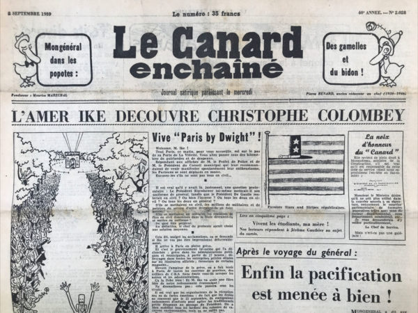 Couac ! | N° 2028 du Canard Enchaîné - 2 Septembre 1959 | Nos Exemplaires du Canard Enchaîné sont archivés dans de bonnes conditions de conservation (obscurité, hygrométrie maitrisée et faible température), ce qui s'avère indispensable pour des journaux anciens. | 2028