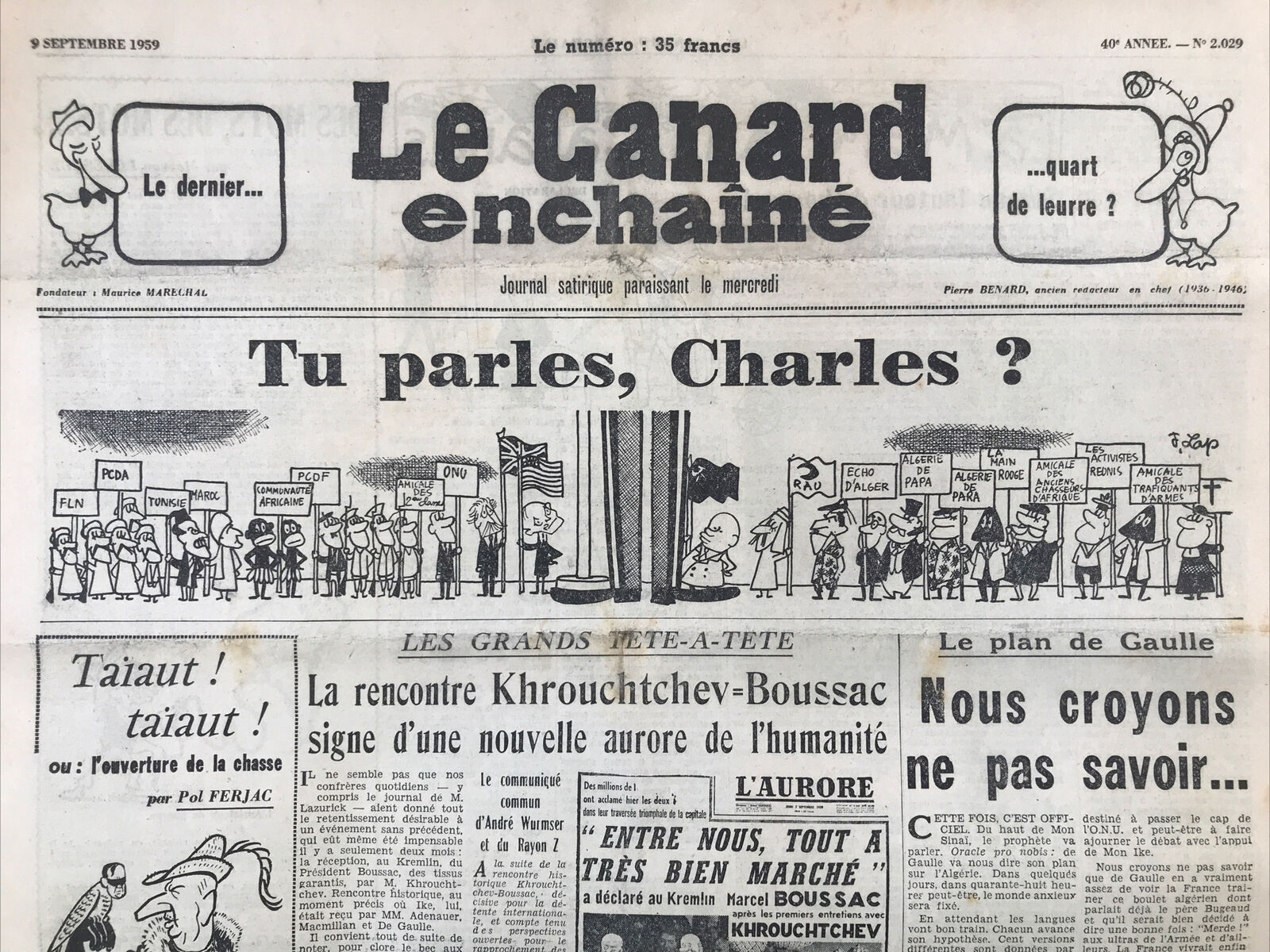 Couac ! | Acheter un Canard | Vente d'Anciens Journaux du Canard Enchaîné. Des Journaux Satiriques de Collection, Historiques & Authentiques de 1916 à 2004 ! | 2029