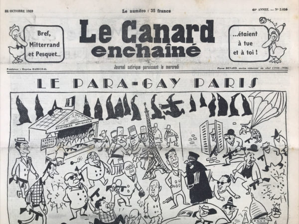 Couac ! | N° 2036 du Canard Enchaîné - 28 Octobre 1959 | Nos Exemplaires du Canard Enchaîné sont archivés dans de bonnes conditions de conservation (obscurité, hygrométrie maitrisée et faible température), ce qui s'avère indispensable pour des journaux anciens. | 2036