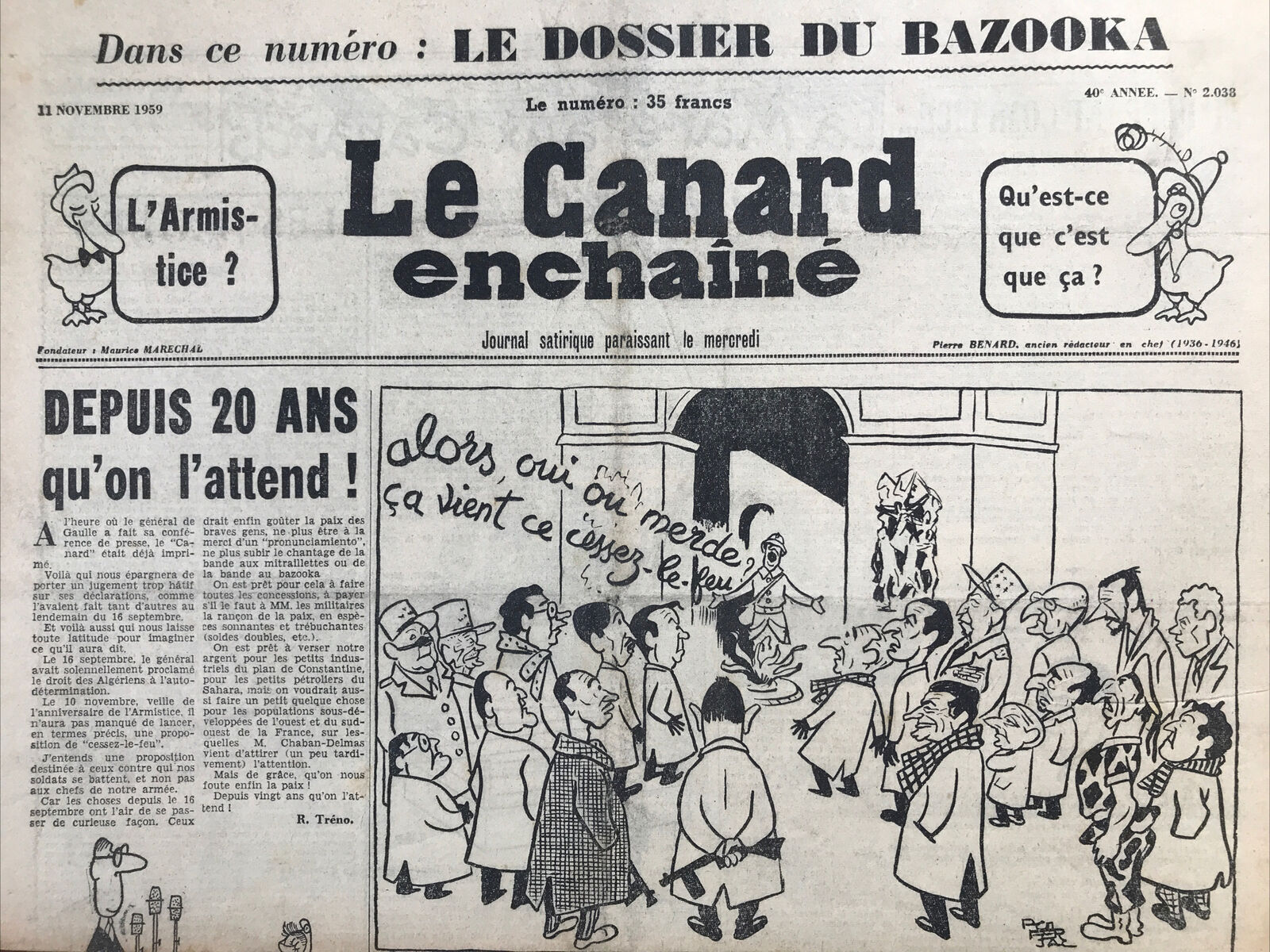 Couac ! | Acheter un Canard | Vente d'Anciens Journaux du Canard Enchaîné. Des Journaux Satiriques de Collection, Historiques & Authentiques de 1916 à 2004 ! | 2038