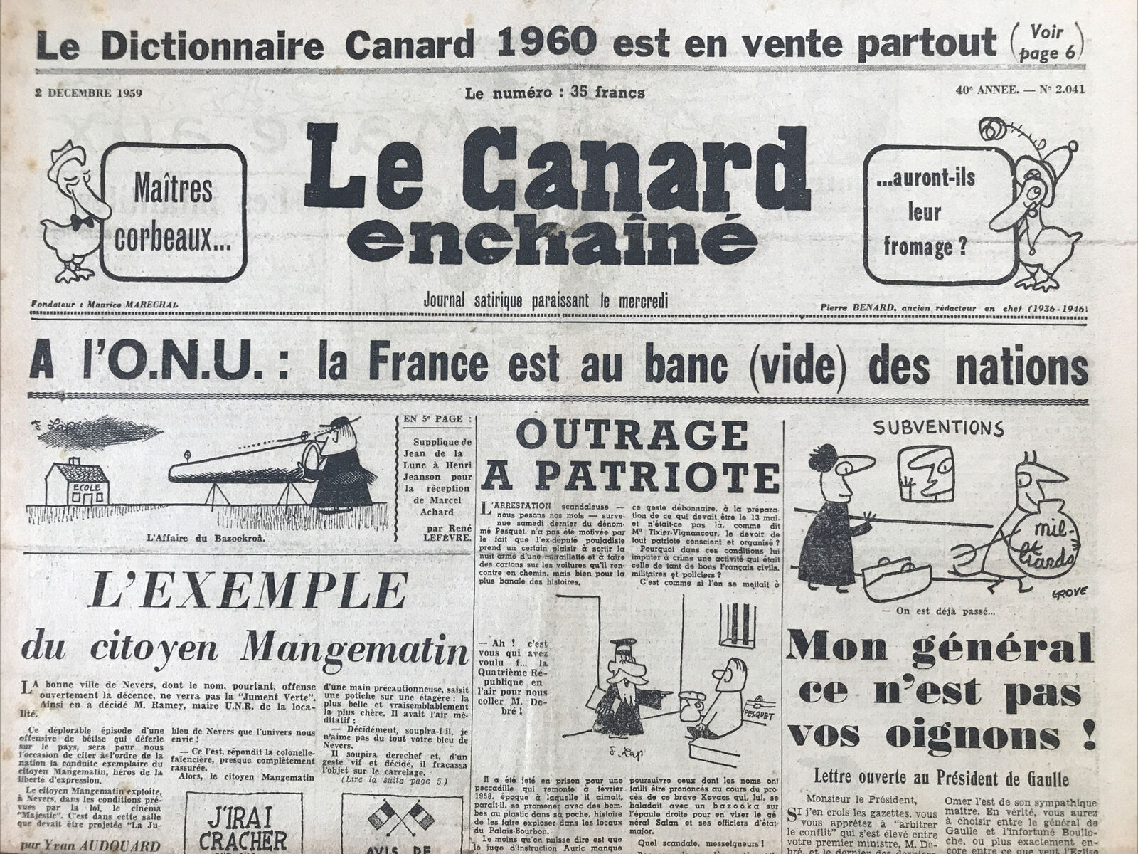 Couac ! | Acheter un Canard | Vente d'Anciens Journaux du Canard Enchaîné. Des Journaux Satiriques de Collection, Historiques & Authentiques de 1916 à 2004 ! | 2041