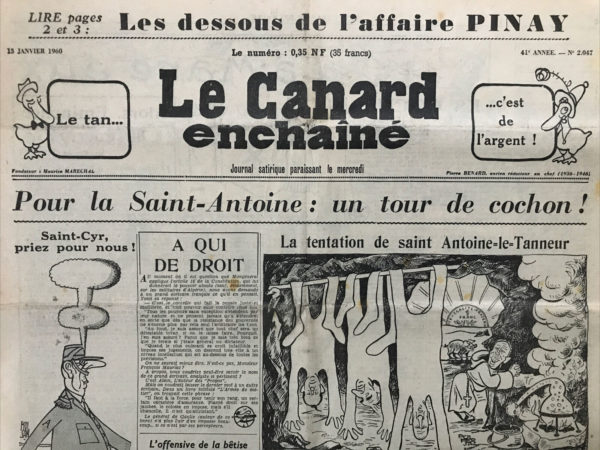 Couac ! | N° 2047 du Canard Enchaîné - 13 Janvier 1960 | Nos Exemplaires du Canard Enchaîné sont archivés dans de bonnes conditions de conservation (obscurité, hygrométrie maitrisée et faible température), ce qui s'avère indispensable pour des journaux anciens. | 2047