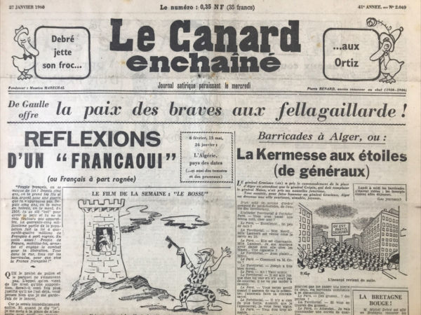 Couac ! | N° 2049 du Canard Enchaîné - 27 Janvier 1960 | Nos Exemplaires du Canard Enchaîné sont archivés dans de bonnes conditions de conservation (obscurité, hygrométrie maitrisée et faible température), ce qui s'avère indispensable pour des journaux anciens. | 2049