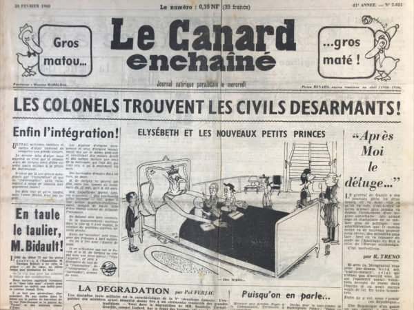 Couac ! | N° 2051 du Canard Enchaîné - 10 Février 1960 | Nos Exemplaires du Canard Enchaîné sont archivés dans de bonnes conditions de conservation (obscurité, hygrométrie maitrisée et faible température), ce qui s'avère indispensable pour des journaux anciens. | 2051