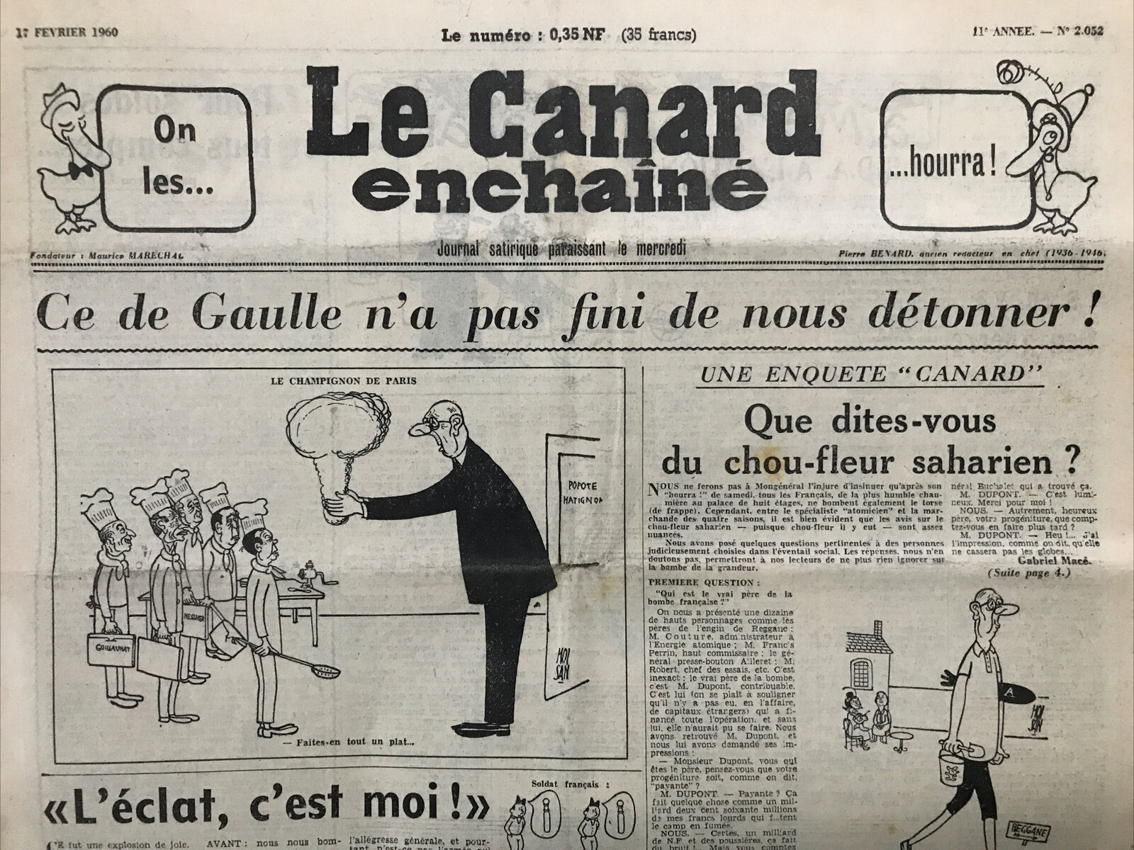 Couac ! | Acheter un Canard | Vente d'Anciens Journaux du Canard Enchaîné. Des Journaux Satiriques de Collection, Historiques & Authentiques de 1916 à 2004 ! | 2052