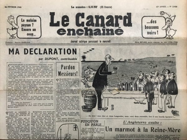 Couac ! | N° 2053 du Canard Enchaîné - 24 Février 1960 | Nos Exemplaires du Canard Enchaîné sont archivés dans de bonnes conditions de conservation (obscurité, hygrométrie maitrisée et faible température), ce qui s'avère indispensable pour des journaux anciens. | 2053