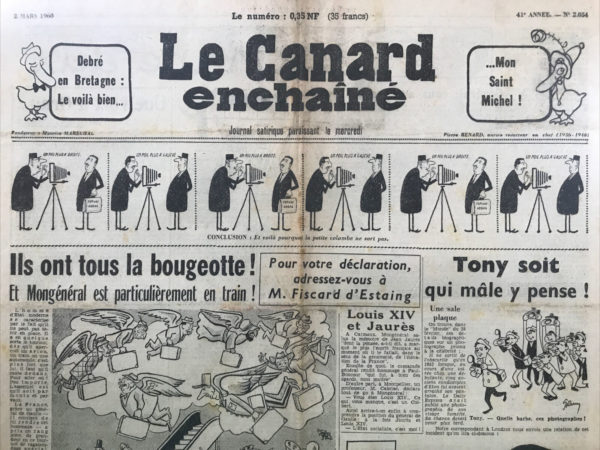 Couac ! | N° 2054 du Canard Enchaîné - 2 Mars 1960 | Nos Exemplaires du Canard Enchaîné sont archivés dans de bonnes conditions de conservation (obscurité, hygrométrie maitrisée et faible température), ce qui s'avère indispensable pour des journaux anciens. | 2054