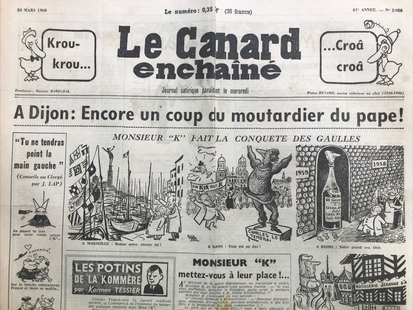 Couac ! | Acheter un Canard | Vente d'Anciens Journaux du Canard Enchaîné. Des Journaux Satiriques de Collection, Historiques & Authentiques de 1916 à 2004 ! | 2058