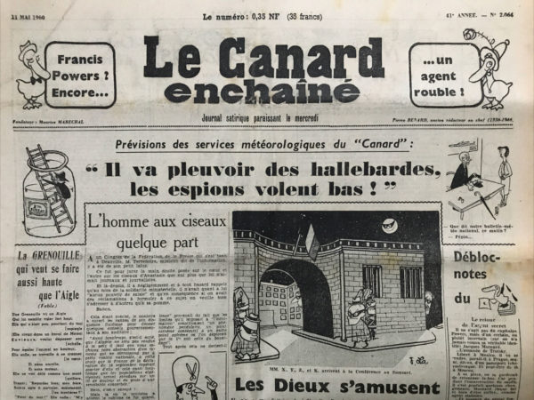 Couac ! | N° 2064 du Canard Enchaîné - 11 Mai 1960 | Nos Exemplaires du Canard Enchaîné sont archivés dans de bonnes conditions de conservation (obscurité, hygrométrie maitrisée et faible température), ce qui s'avère indispensable pour des journaux anciens. | 2064