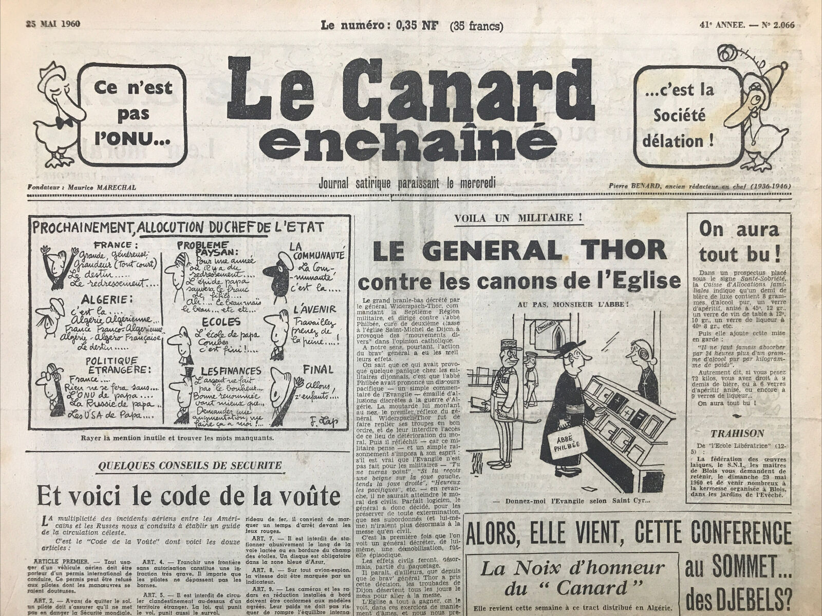 Couac ! | Acheter un Canard | Vente d'Anciens Journaux du Canard Enchaîné. Des Journaux Satiriques de Collection, Historiques & Authentiques de 1916 à 2004 ! | 2066