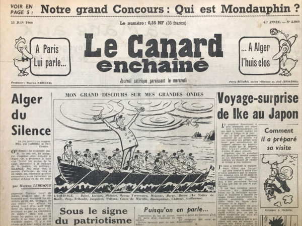 Couac ! | N° 2069 du Canard Enchaîné - 15 Juin 1960 | Nos Exemplaires du Canard Enchaîné sont archivés dans de bonnes conditions de conservation (obscurité, hygrométrie maitrisée et faible température), ce qui s'avère indispensable pour des journaux anciens. | 2069