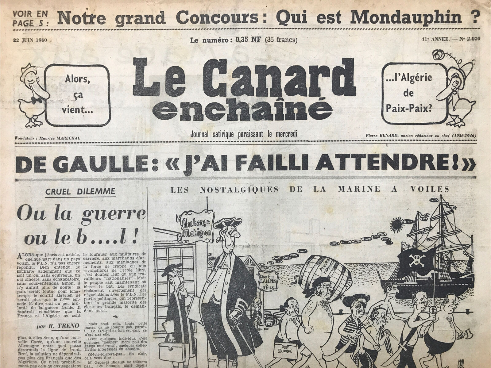 Couac ! | Acheter un Canard | Vente d'Anciens Journaux du Canard Enchaîné. Des Journaux Satiriques de Collection, Historiques & Authentiques de 1916 à 2004 ! | 2070