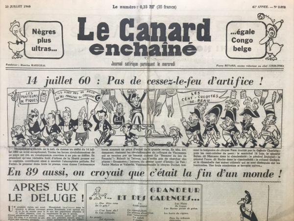 Couac ! | N° 2073 du Canard Enchaîné - 13 Juillet 1960 | Nos Exemplaires du Canard Enchaîné sont archivés dans de bonnes conditions de conservation (obscurité, hygrométrie maitrisée et faible température), ce qui s'avère indispensable pour des journaux anciens. | 2073