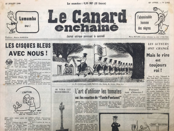 Couac ! | N° 2075 du Canard Enchaîné - 27 Juillet 1960 | Nos Exemplaires du Canard Enchaîné sont archivés dans de bonnes conditions de conservation (obscurité, hygrométrie maitrisée et faible température), ce qui s'avère indispensable pour des journaux anciens. | 2075