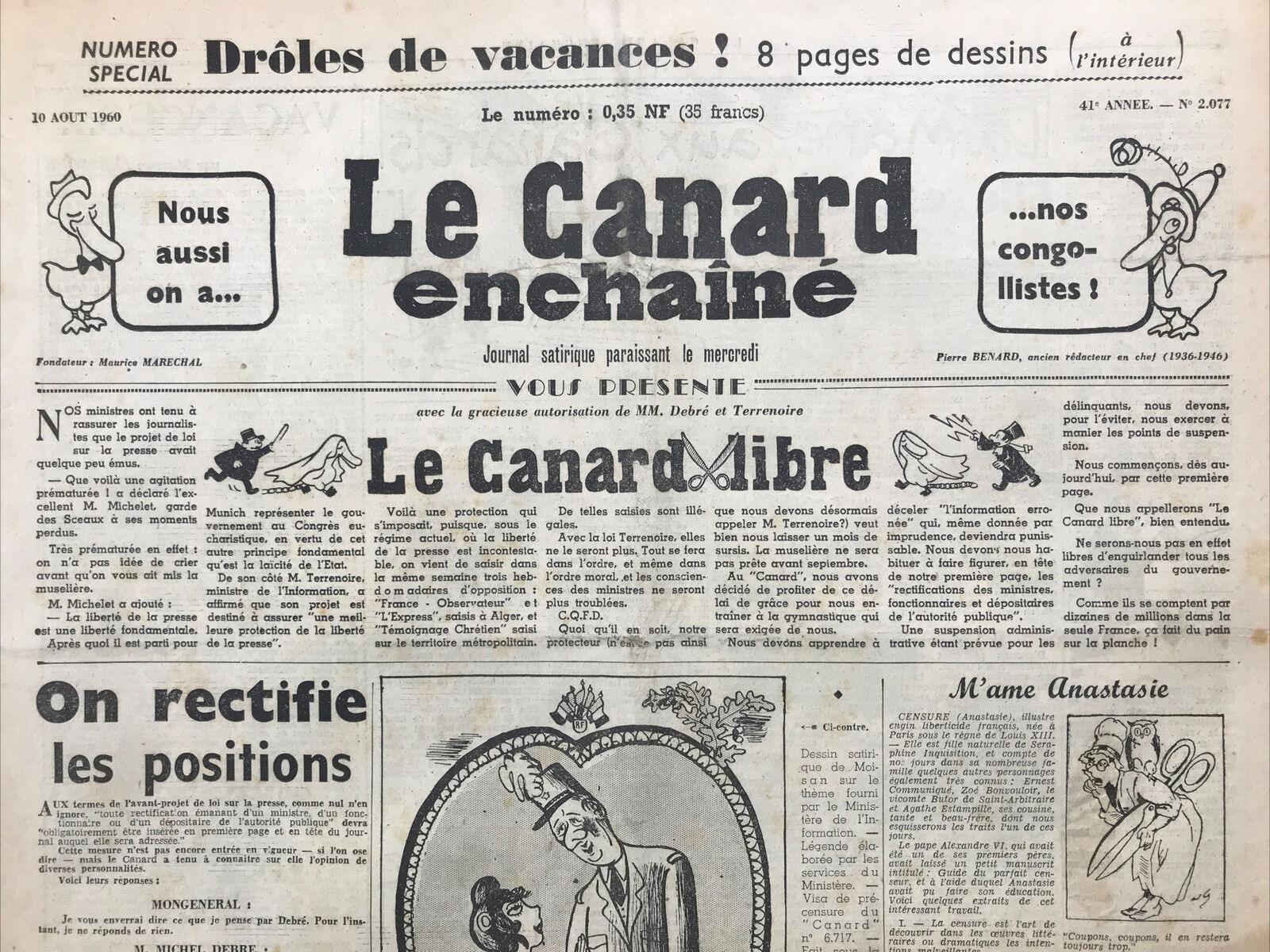 Couac ! | Acheter un Canard | Vente d'Anciens Journaux du Canard Enchaîné. Des Journaux Satiriques de Collection, Historiques & Authentiques de 1916 à 2004 ! | 2077