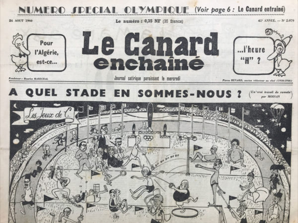 Couac ! | N° 2079 du Canard Enchaîné - 24 Août 1960 | Nos Exemplaires du Canard Enchaîné sont archivés dans de bonnes conditions de conservation (obscurité, hygrométrie maitrisée et faible température), ce qui s'avère indispensable pour des journaux anciens. | 2079