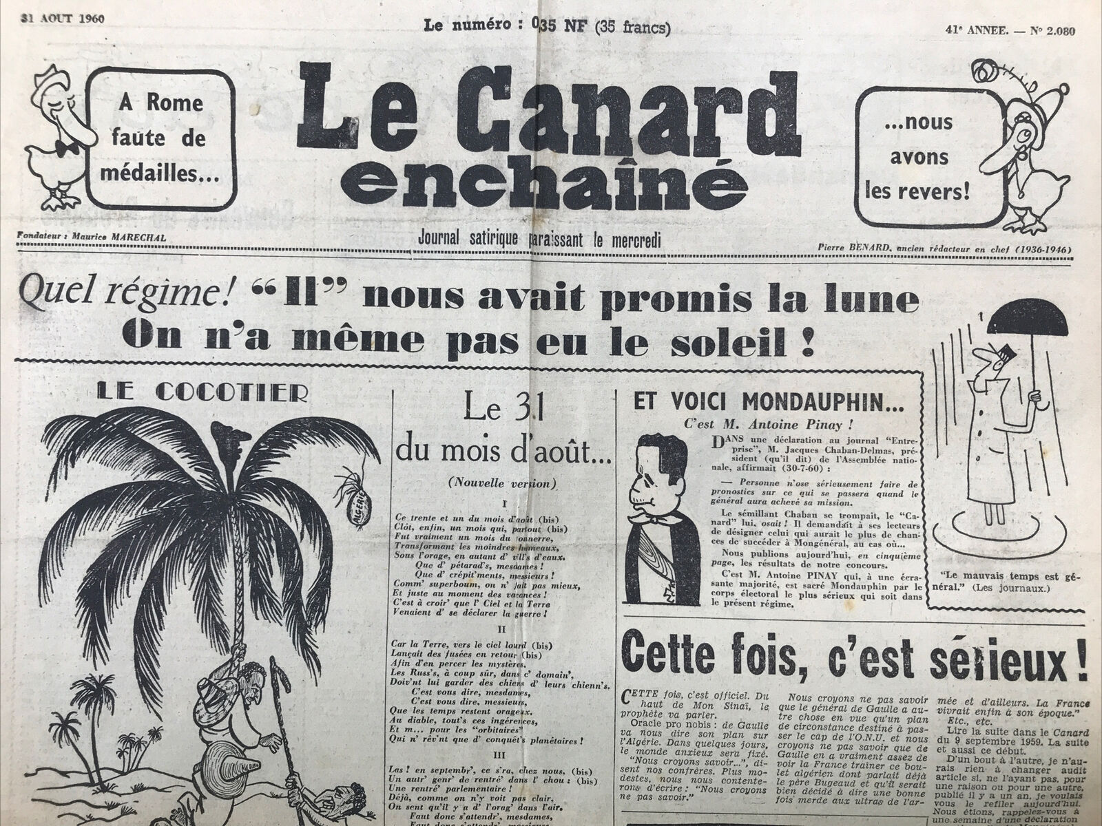 Couac ! | Acheter un Canard | Vente d'Anciens Journaux du Canard Enchaîné. Des Journaux Satiriques de Collection, Historiques & Authentiques de 1916 à 2004 ! | 2080