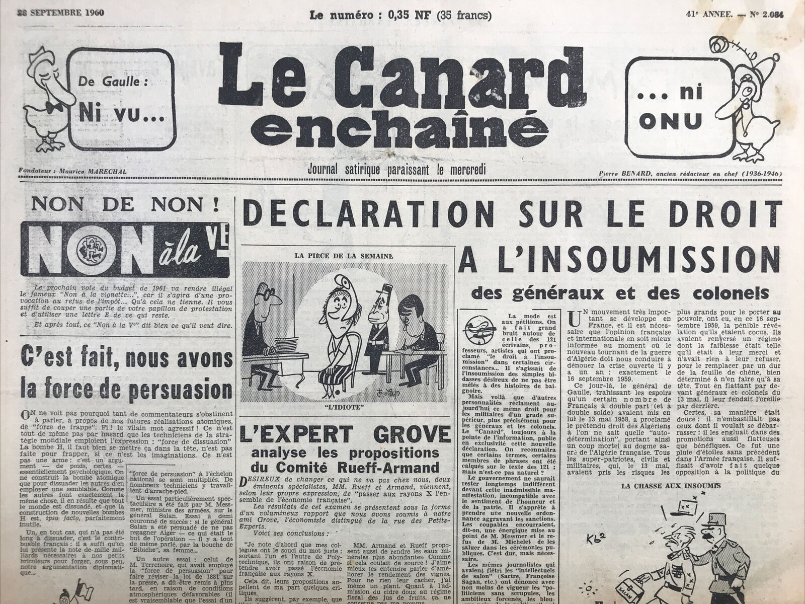 Couac ! | Acheter un Canard | Vente d'Anciens Journaux du Canard Enchaîné. Des Journaux Satiriques de Collection, Historiques & Authentiques de 1916 à 2004 ! | 2084