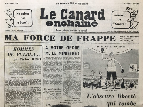 Couac ! | N° 2085 du Canard Enchaîné - 5 Octobre 1960 | Nos Exemplaires du Canard Enchaîné sont archivés dans de bonnes conditions de conservation (obscurité, hygrométrie maitrisée et faible température), ce qui s'avère indispensable pour des journaux anciens. | 2085