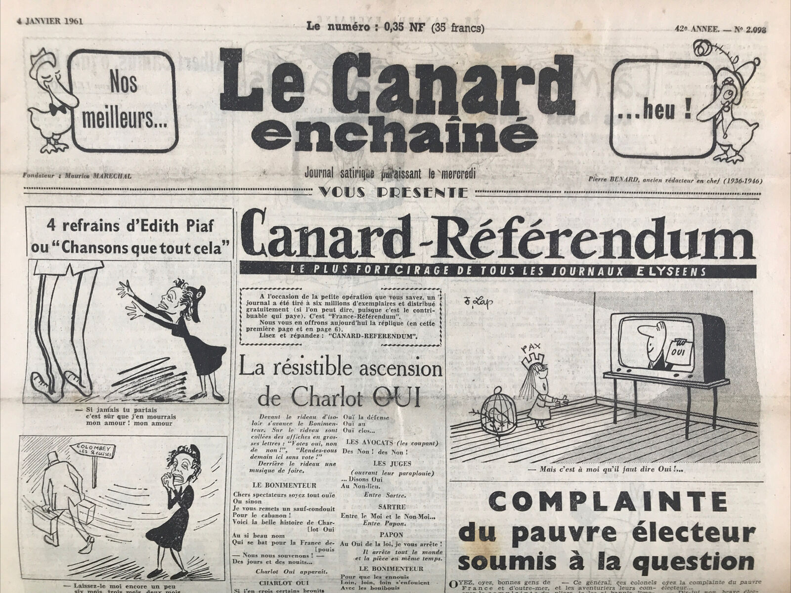 Couac ! | Acheter un Canard | Vente d'Anciens Journaux du Canard Enchaîné. Des Journaux Satiriques de Collection, Historiques & Authentiques de 1916 à 2004 ! | 2098