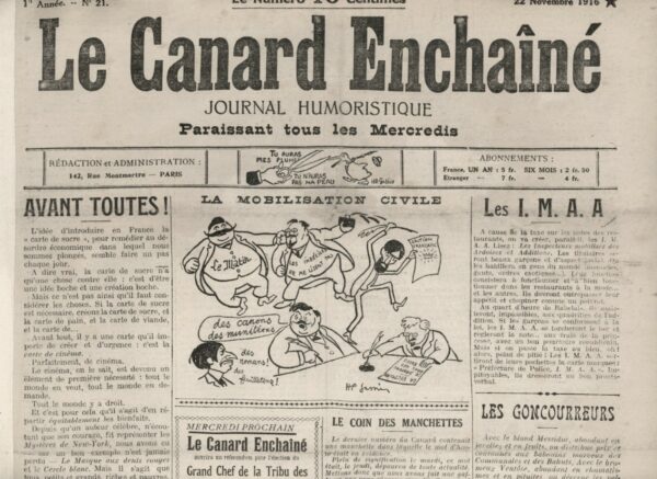 Couac ! | N° 21 du Canard Enchaîné - 22 Novembre 1916 | Nos Exemplaires du Canard Enchaîné sont archivés dans de bonnes conditions de conservation (obscurité, hygrométrie maitrisée et faible température), ce qui s'avère indispensable pour des journaux anciens. | 21 4