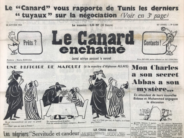 Couac ! | N° 2100 du Canard Enchaîné - 18 Janvier 1961 | Nos Exemplaires du Canard Enchaîné sont archivés dans de bonnes conditions de conservation (obscurité, hygrométrie maitrisée et faible température), ce qui s'avère indispensable pour des journaux anciens. | 2100