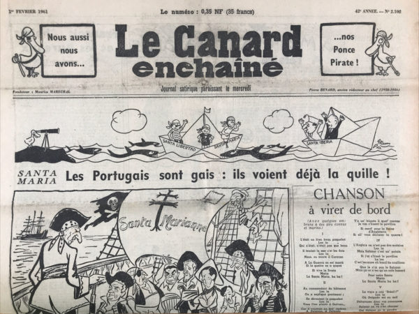 Couac ! | N° 2102 du Canard Enchaîné - 1 Février 1961 | Nos Exemplaires du Canard Enchaîné sont archivés dans de bonnes conditions de conservation (obscurité, hygrométrie maitrisée et faible température), ce qui s'avère indispensable pour des journaux anciens. | 2102