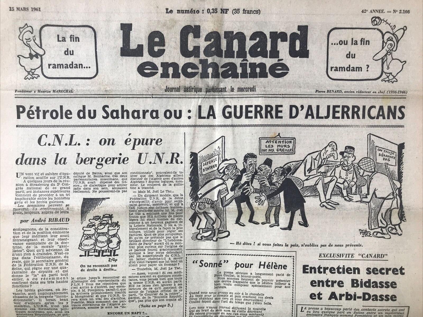 Couac ! | Acheter un Canard | Vente d'Anciens Journaux du Canard Enchaîné. Des Journaux Satiriques de Collection, Historiques & Authentiques de 1916 à 2004 ! | 2108