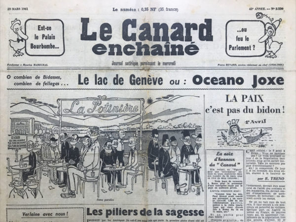 Couac ! | N° 2110 du Canard Enchaîné - 29 Mars 1961 | Nos Exemplaires du Canard Enchaîné sont archivés dans de bonnes conditions de conservation (obscurité, hygrométrie maitrisée et faible température), ce qui s'avère indispensable pour des journaux anciens. | 2110