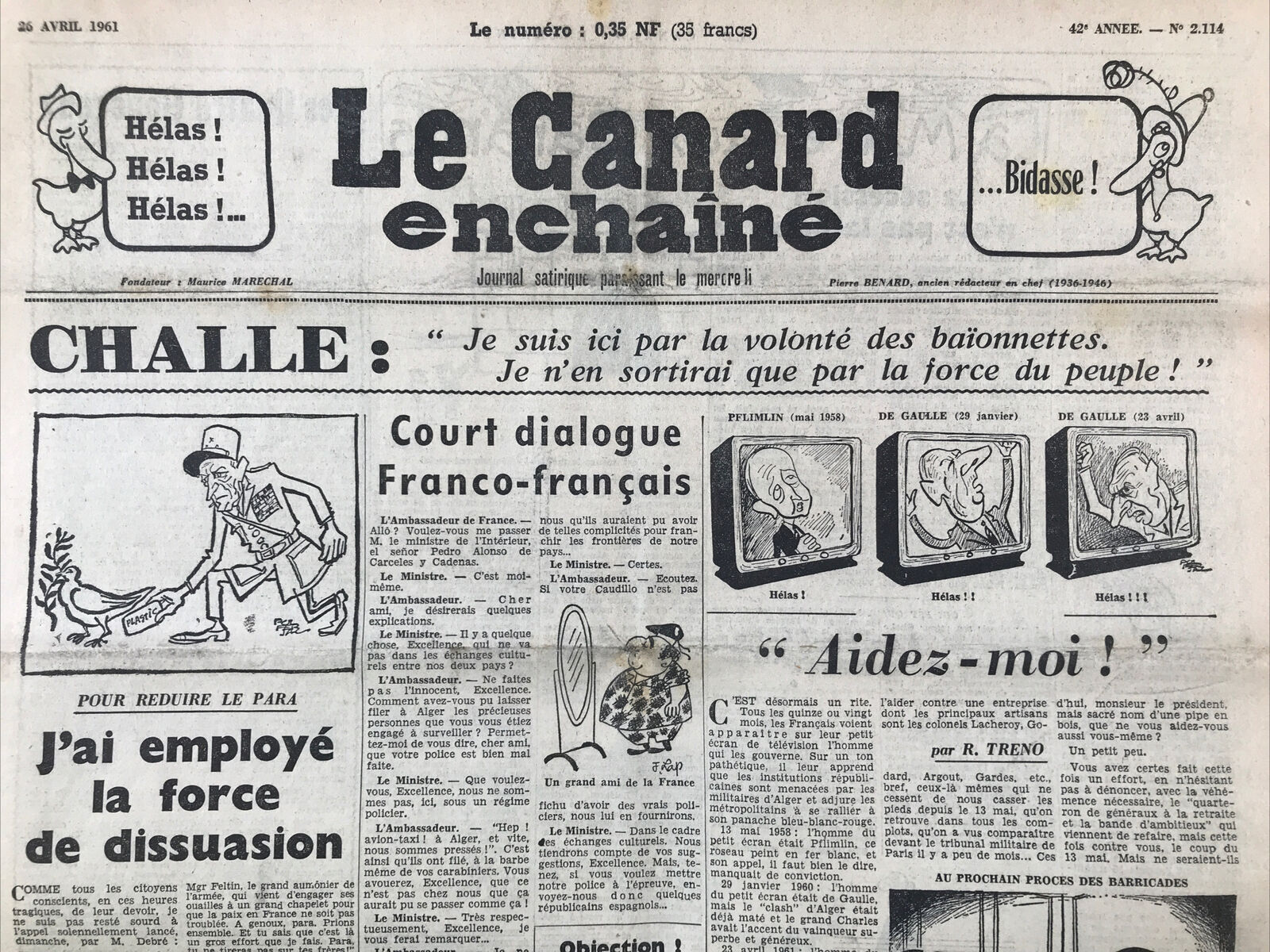 Couac ! | Acheter un Canard | Vente d'Anciens Journaux du Canard Enchaîné. Des Journaux Satiriques de Collection, Historiques & Authentiques de 1916 à 2004 ! | 2114