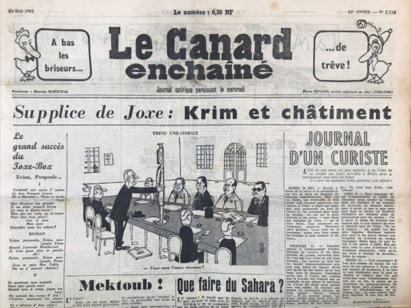 Couac ! | N° 2118 du Canard Enchaîné - 24 Mai 1961 | Nos Exemplaires du Canard Enchaîné sont archivés dans de bonnes conditions de conservation (obscurité, hygrométrie maitrisée et faible température), ce qui s'avère indispensable pour des journaux anciens. | 2118