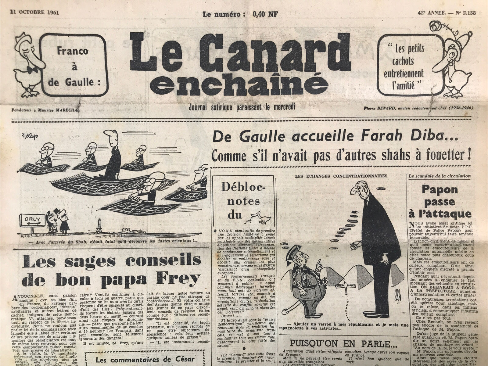 Couac ! | Acheter un Canard | Vente d'Anciens Journaux du Canard Enchaîné. Des Journaux Satiriques de Collection, Historiques & Authentiques de 1916 à 2004 ! | 2138