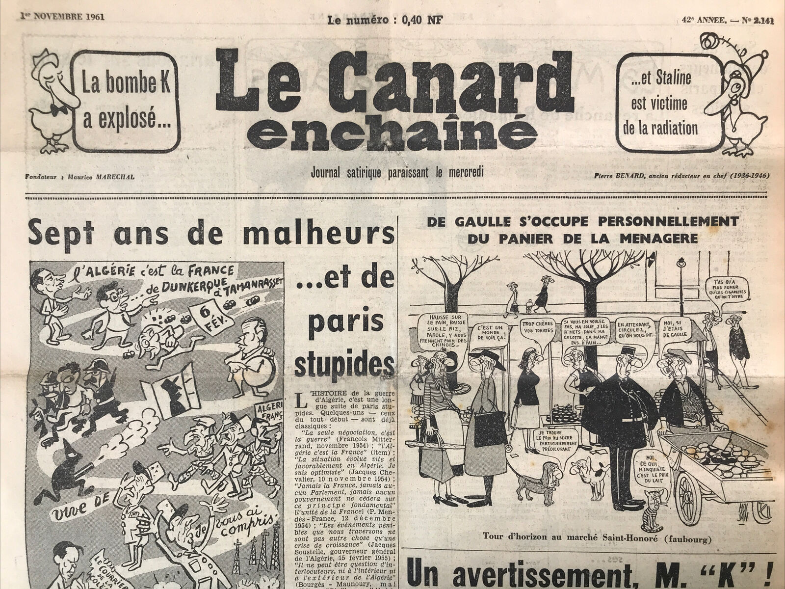 Couac ! | Acheter un Canard | Vente d'Anciens Journaux du Canard Enchaîné. Des Journaux Satiriques de Collection, Historiques & Authentiques de 1916 à 2004 ! | 2141