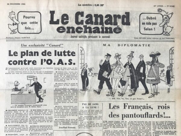 Couac ! | N° 2147 du Canard Enchaîné - 13 Décembre 1961 | Nos Exemplaires du Canard Enchaîné sont archivés dans de bonnes conditions de conservation (obscurité, hygrométrie maitrisée et faible température), ce qui s'avère indispensable pour des journaux anciens. | 2147 1 e1708240428400