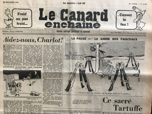 Couac ! | N° 2148 du Canard Enchaîné - 20 Décembre 1961 | Nos Exemplaires du Canard Enchaîné sont archivés dans de bonnes conditions de conservation (obscurité, hygrométrie maitrisée et faible température), ce qui s'avère indispensable pour des journaux anciens. | 2148