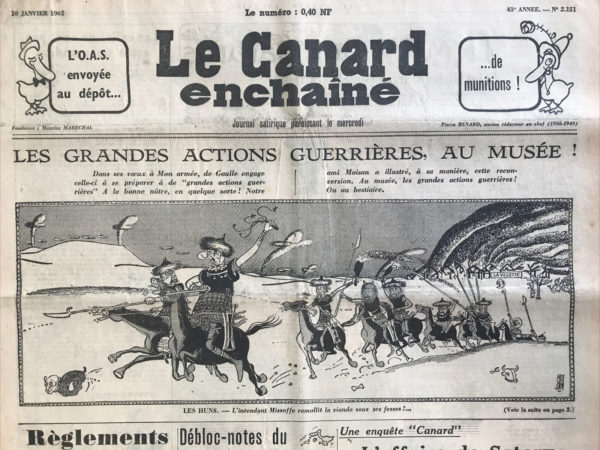 Couac ! | N° 2151 du Canard Enchaîné - 10 Janvier 1962 | Nos Exemplaires du Canard Enchaîné sont archivés dans de bonnes conditions de conservation (obscurité, hygrométrie maitrisée et faible température), ce qui s'avère indispensable pour des journaux anciens. | 2151