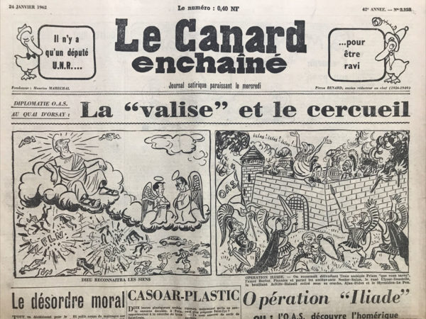 Couac ! | N° 2153 du Canard Enchaîné - 24 Janvier 1962 | Nos Exemplaires du Canard Enchaîné sont archivés dans de bonnes conditions de conservation (obscurité, hygrométrie maitrisée et faible température), ce qui s'avère indispensable pour des journaux anciens. | 2153