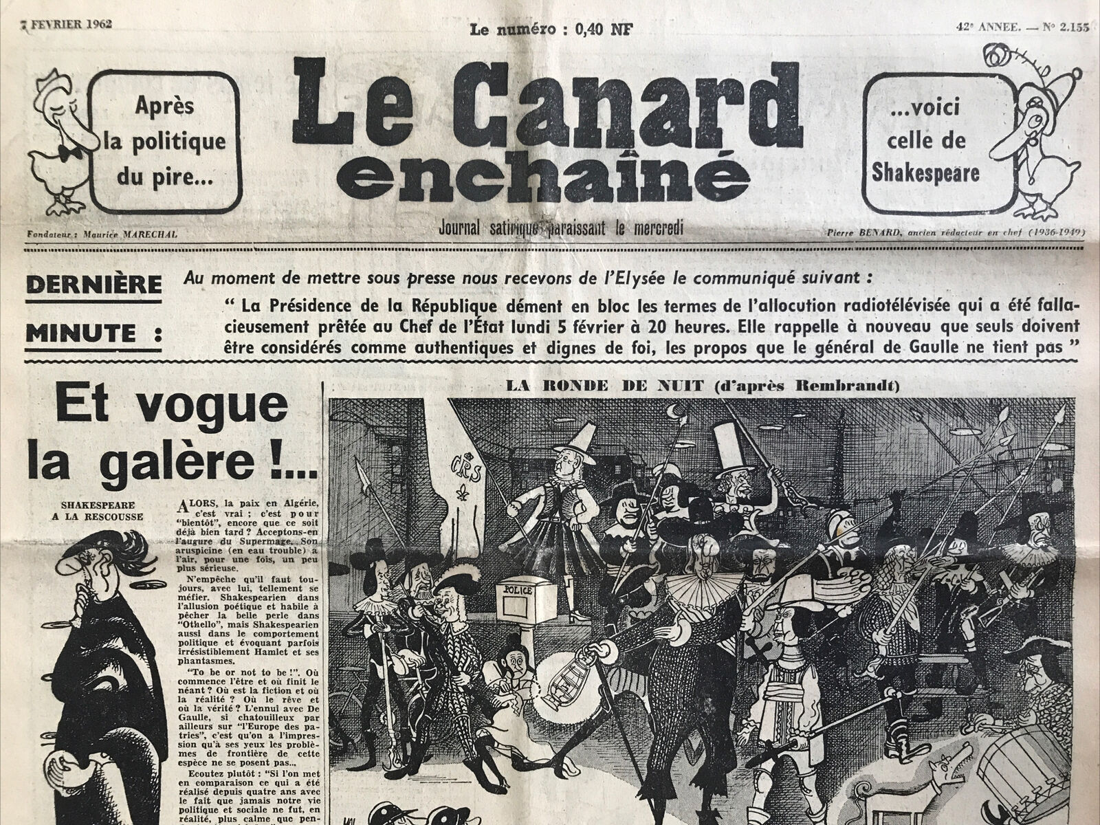 Couac ! | Acheter un Canard | Vente d'Anciens Journaux du Canard Enchaîné. Des Journaux Satiriques de Collection, Historiques & Authentiques de 1916 à 2004 ! | 2155